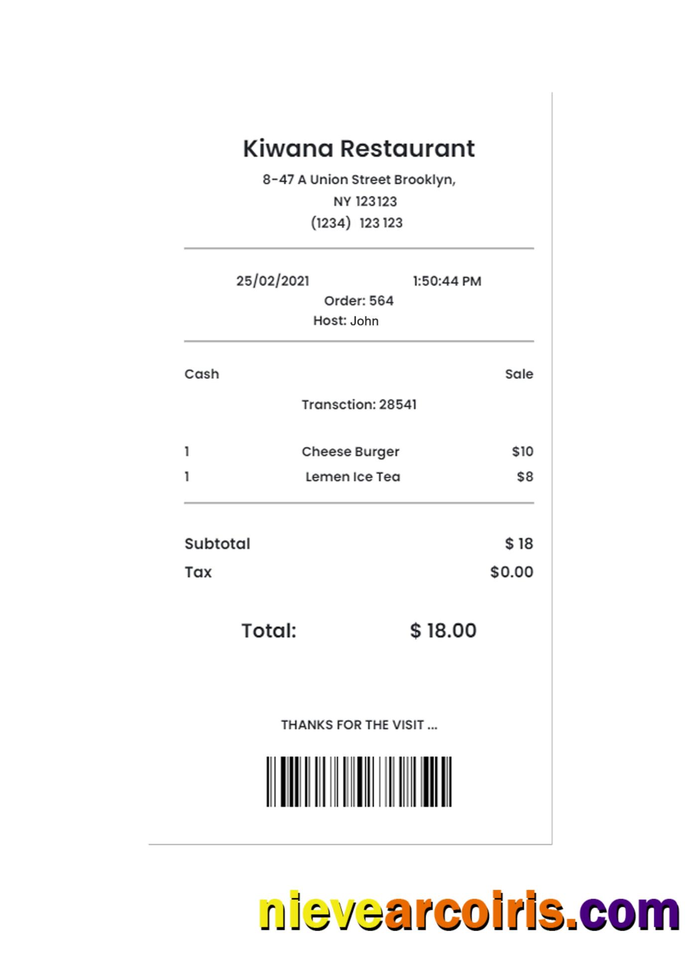 KIWANA RESTAURANT payment check